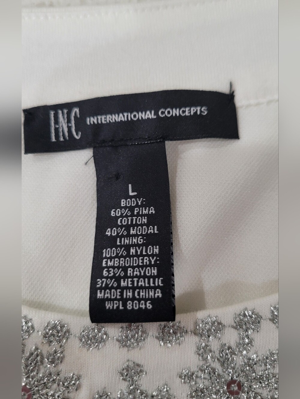 NWT INC International Concepts White Sleeveless Midi Dress w/Silver Embroidery L - Picture 5 of 8